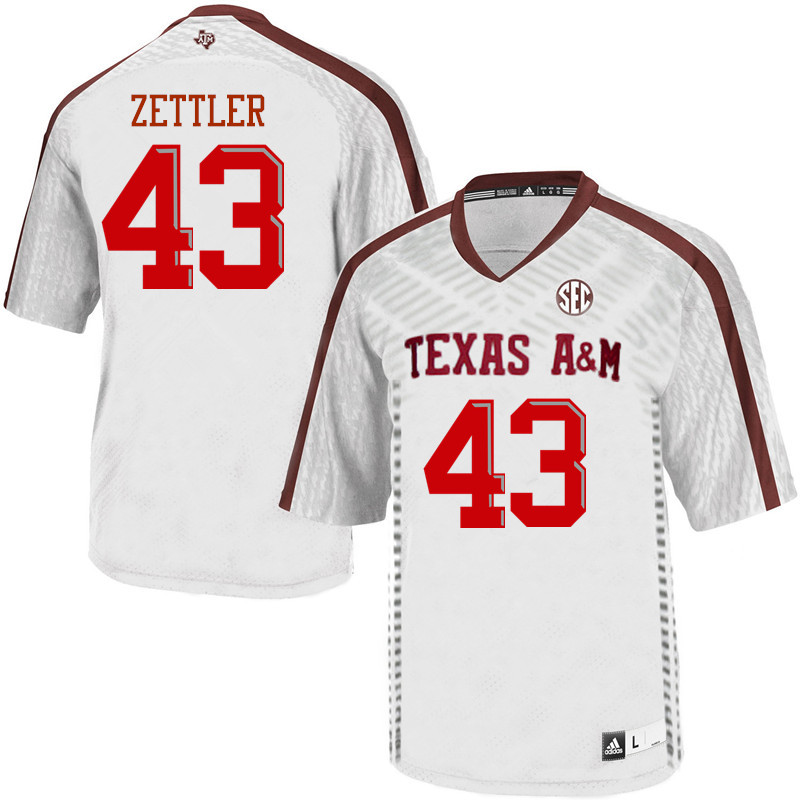Men #43 Alex Zettler Texas A&M Aggies College Football Jerseys Sale-White